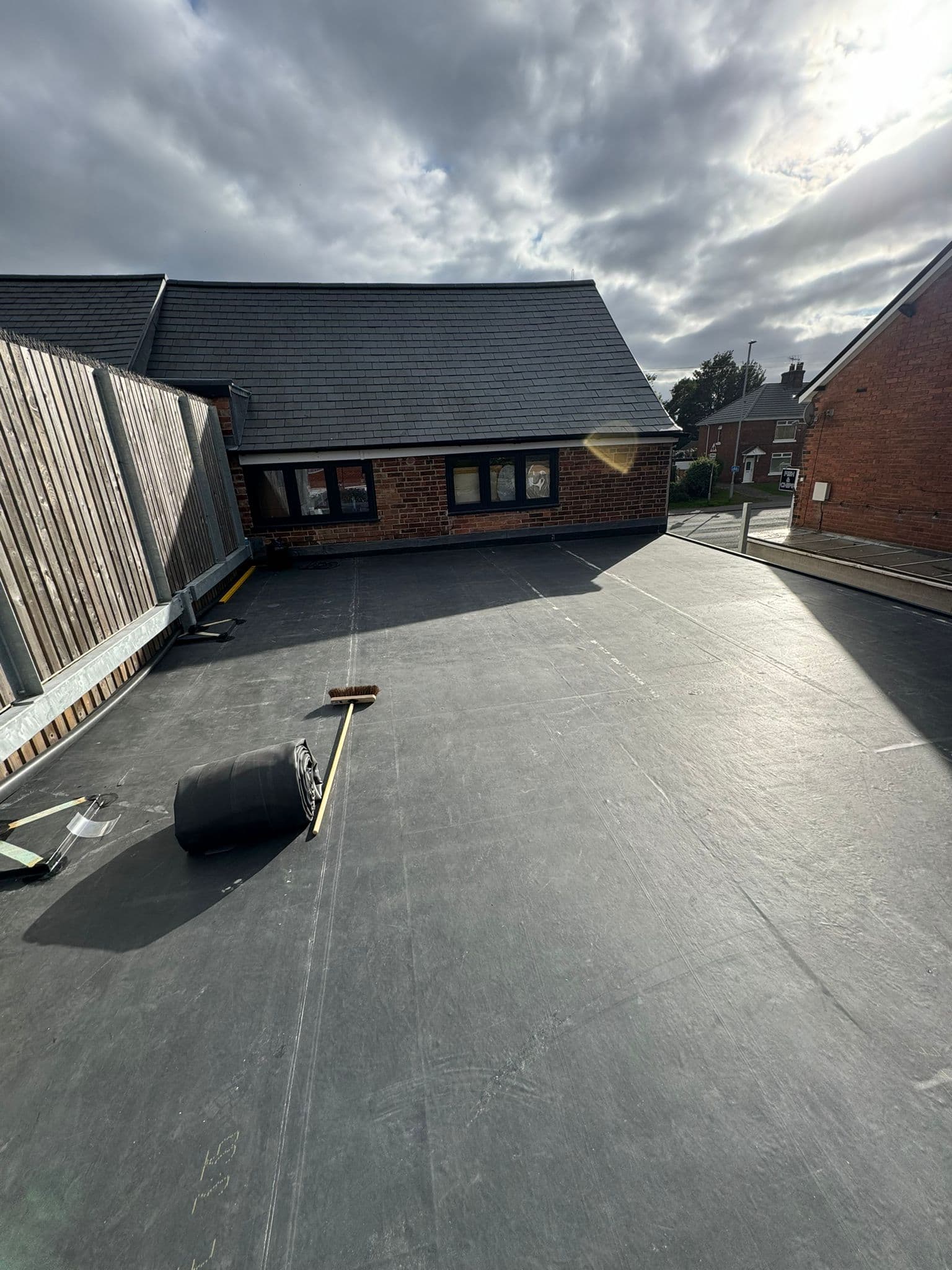 Firestone EPDM rubber flat roof — seamless single-ply membrane