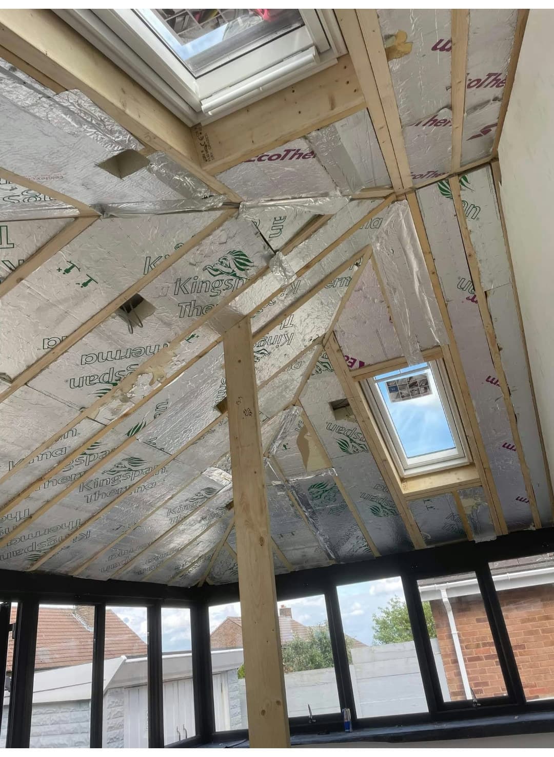 Kingspan insulation between new rafters with Velux windows fitted