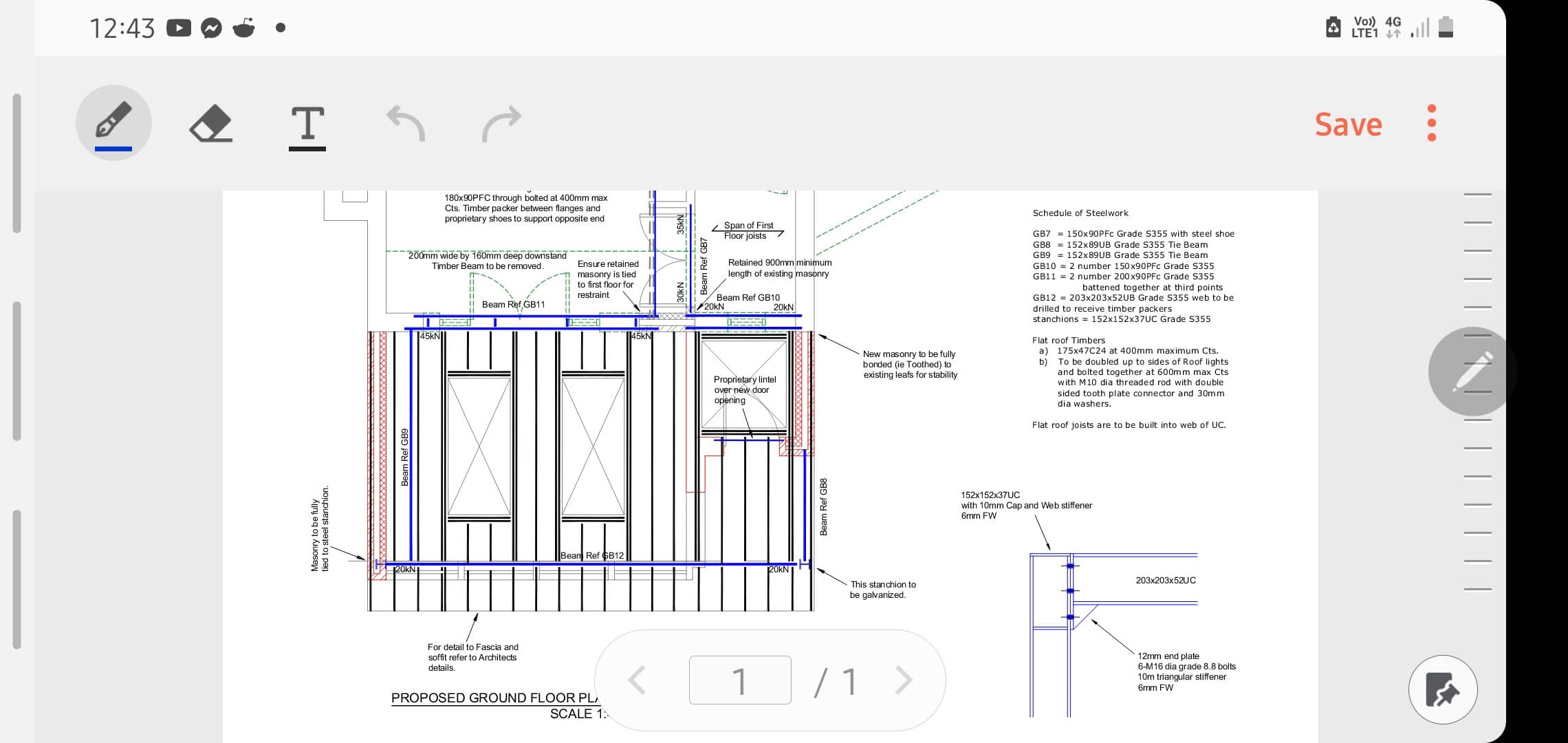 Architectural ground floor plan drawing showing proposed conservatory or extension structure with detailed measurements and specifications