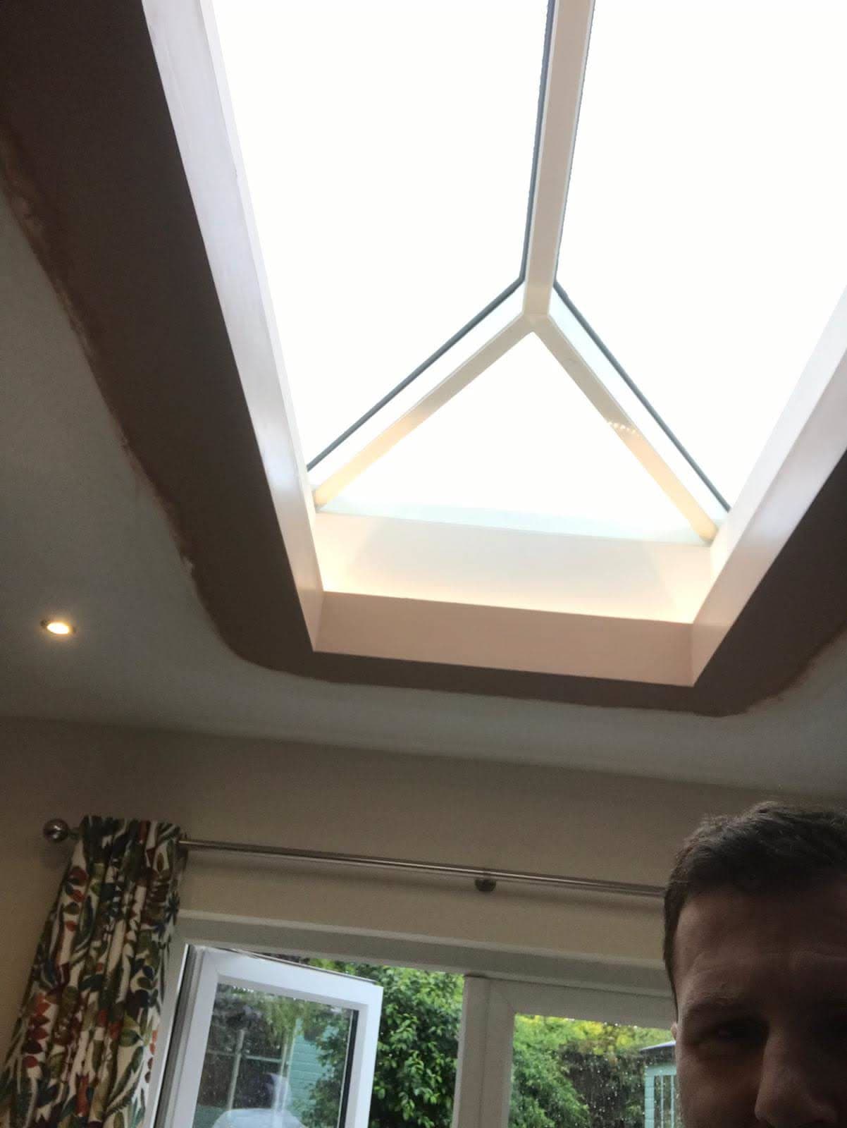 Lantern roof light with white uPVC frame viewed from inside room