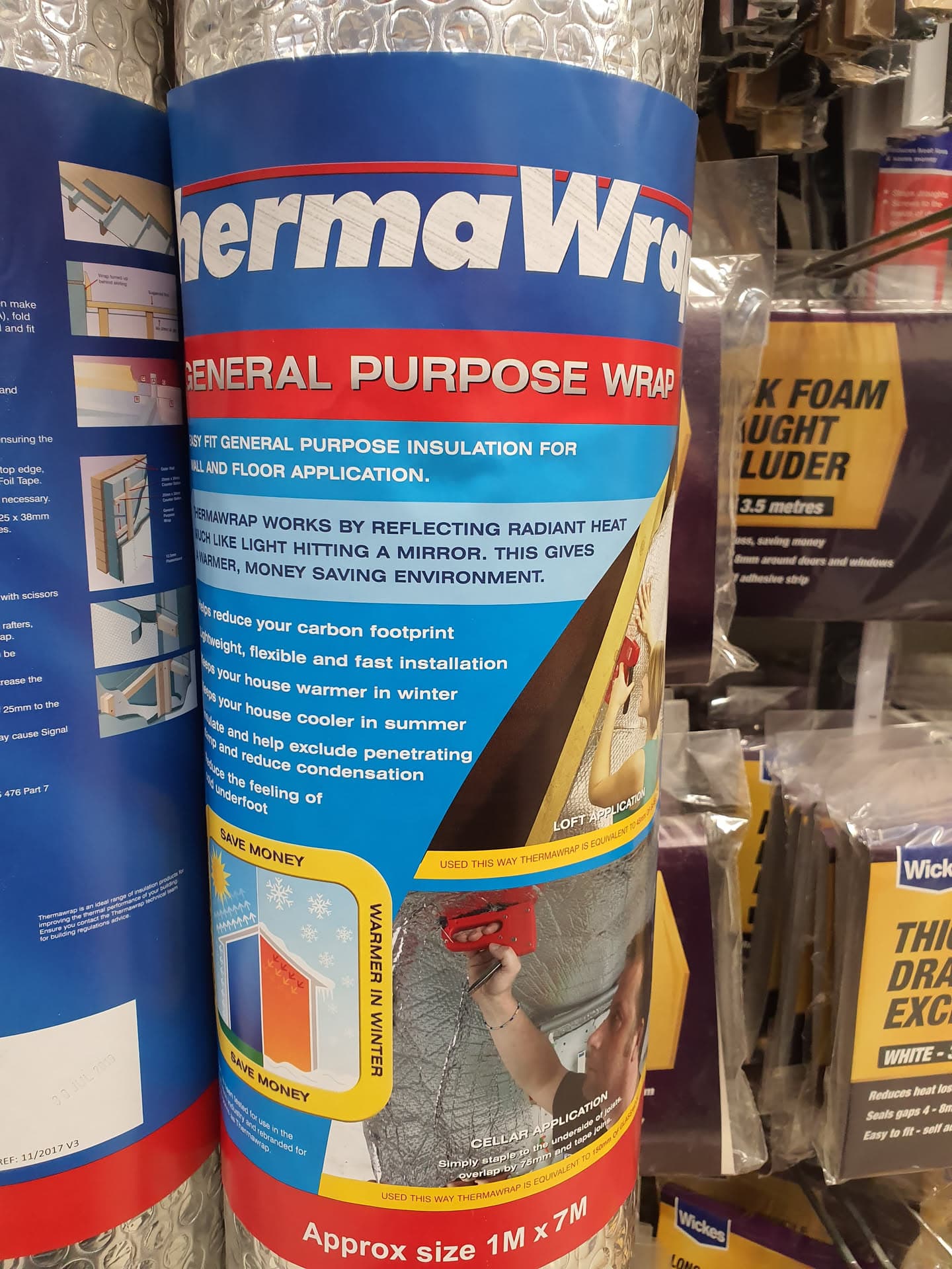 ThermaWrap general purpose insulation roll and loft insulation foam on storage shelf
